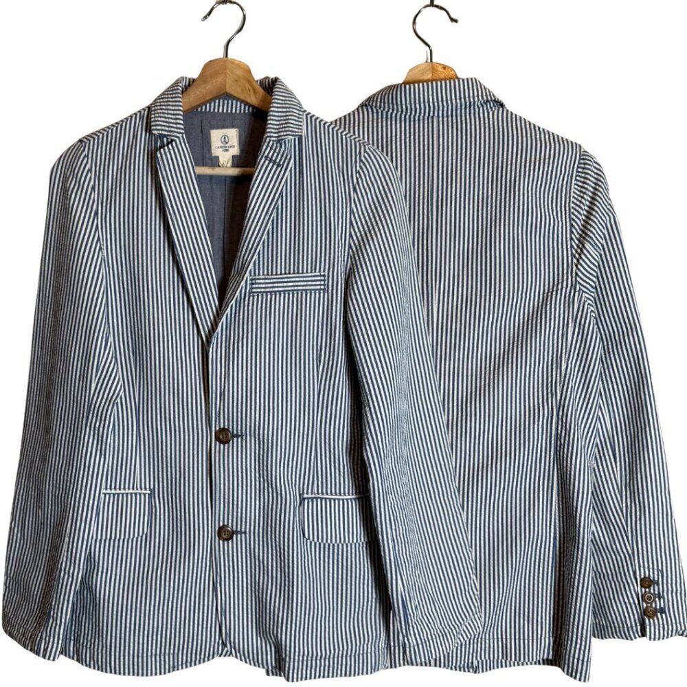 Lands' End Seersucker Striped Blazer Jacket Sport Coat Boys' Large 14-16 Blue